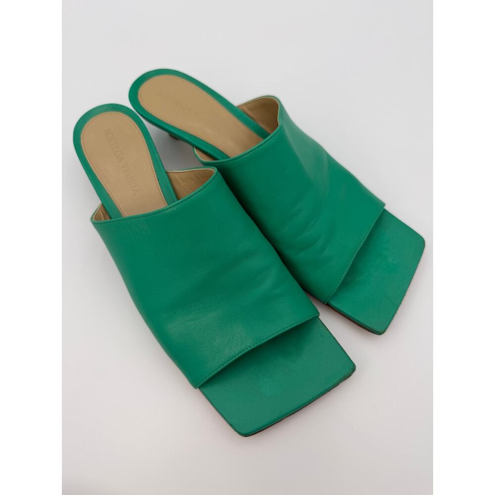 Bottega Veneta Stretch Mules Green Leather Size 37.5 / 7.5 Kitten Heel - Picture 4 of 16